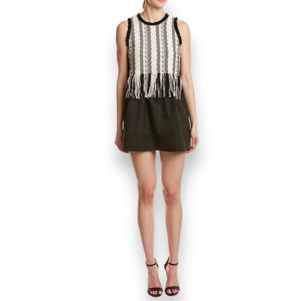 DOLCE VITA Rebekah Boho  Embroidered Fringe Sleeveless Mini Shift Dress Medium